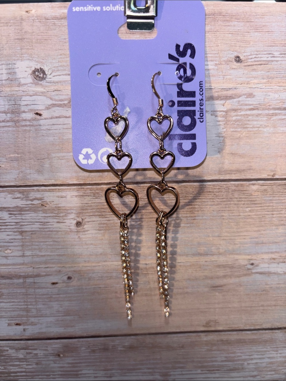 Claire's Gold-Tone Heart Drop Earrings with Chain Tassels